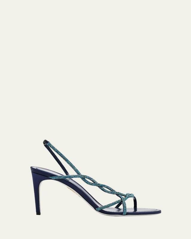 Satin Braided-Strap Sandals with Strass Detailing